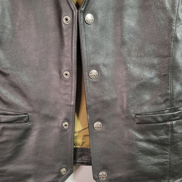 Wilsons Leather Men's M Medium Black Leather Biker Motorcycle Vest Snap Closure - Picture 9 of 11